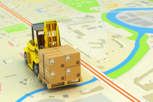 Forklift with a package on the map